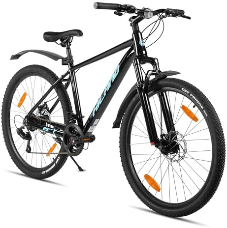 HILAND Bicicletta Mountain Bike per Adulti, 27.5 Pollici, 21 Velocità, Telaio in Alluminio Leggero, Freni a Disco Meccanici, Gomme Antiscivolo, con Parafanghi, per Sterrato e Città - Nero