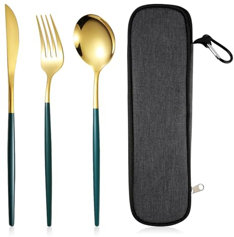 MYHOGOOD Stainless Steel Silverware Set for 1,Portable Reusable Knife Fork Spoon Cutlery Set with Case,4Pcs Flatware Set for Home,Kitchen,Travel,Camping Lunchbox