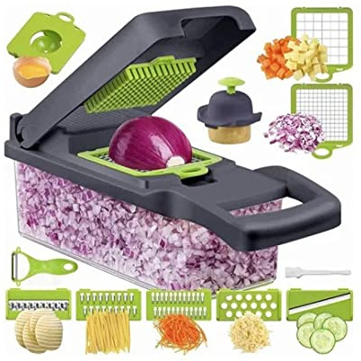 KIMISS Picadora de Verduras Multifuncional, 15 Unidades, Cortador de Cebolla de 7 Cuchillas para una Preparación Eficiente de Comidas, Rebanadora de Alimentos para Verduras y Frutas