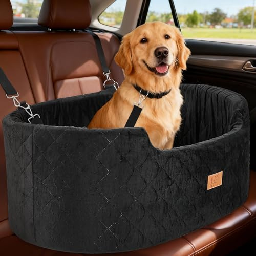 Hunde Autositz für Mittlere/Große, 78x52x36CM Hunde Autositz mit Abnehmbarem Sitz, Sicherheits-Zugseil, Rutschfester Boden und Abnehmbarer Abdeckung, Für Schwerere Große Hunde(Runde)
