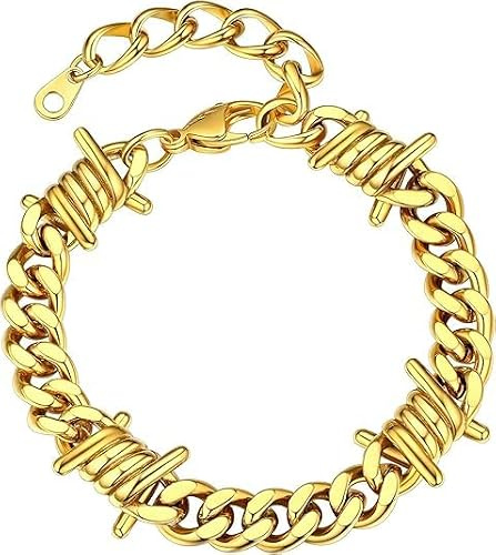 Bestyle Armband Herren Edelstahl Stacheldraht 5/7/9/12mm Breite Armbänder kleinen Dornen Unisex kubanische Kette Punk Gothic Schmuck Armkette Verstellbare Größe 18cm+5cm