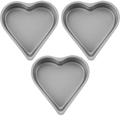 Operitacx Moldes para Pastel en Forma de Corazón de Acero al Carbono, Antiadherentes, 3 Piezas, Tamaño Pequeño 9.7x9.5x2.4 Cm, Ideales para Hornear Mini Tartas y Pasteles Caseros