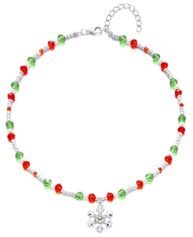 Collier à breloques en forme d ' arbre de Noël, flocon de neige et perles de riz, effet de peinture goutte à goutte pour tenues de vacances, revêtement de célébration, chaîne d ' arbre de Noël