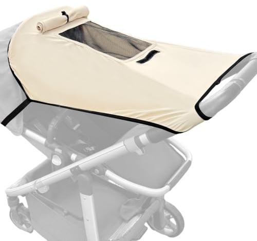 Bighan Pram and Stroller Sun Shade Cover Blocks 99% UV Baby Sleep Aid and Breathable Blackout Canopy for Pushchairs Buggies and Travel Strollers Khaki