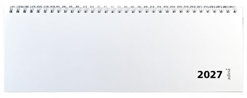 Adina Calendrier de table horizontal 2027 - 1 W/1S - Couverture en carton - 30 x 10 cm - Blanc