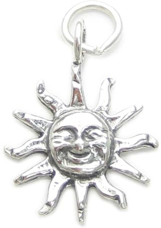 Sonne mit Gesicht Sterling Silber Charm .925 x 1 Sonnenschein Wetter Charms