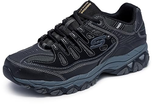 Skechers Men's Afterburn M. Fit Fashion Sneakers – Leather Upper, Memory Foam Insole, Rubber Outsole, Black/Charcoal, 14