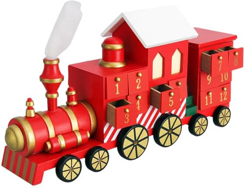 SPIELWERK® Calendario de Adviento Madera Locomotora Trencito 24 Cajoncitos Rellenable Chuches Vacio Reutilizable Adorno Decoración Navidad 2025 Personalizable