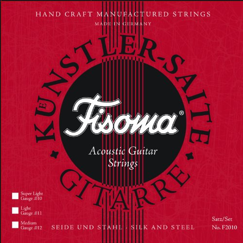 FISOMA Künstlersaiten für Akustikgitarre Light Satz, Stahlsaiten für Westerngitarre, Silk & Steel mit Versilbertem Kupferdraht Umsponnen, 011/014/022/026/037/047, LENZNER