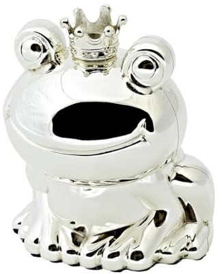 EDZARD Spardose Froschkönig (H 9 cm), edel versilbert, anlaufgeschützt | für Jungen und Mädchen, Taufgeschenk, Geldgeschenk, Konfirmation, Firmung, Sparschwein, Sparkasse, Sparbüchse
