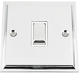 Single Light Switch 1 Gang 2 Way 10A - Polished Chrome Victorian - White - Metal Rocker Switch