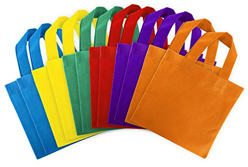 Super Z Outlet Assorted Colorful Solid Blank Canvas Party Gift Tote Bags Rainbow Colors with Handles for Birthday Favors, Snacks, Decoration, Arts & Crafts, Event Supplies (12 Bags) (8 Inches)