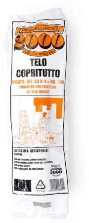 PENNELLIFICIO 2000 | Bobina Telo Copritutto in Polietilene ad Alta Densità, Telo Protettivo, Antigoccia, Protegge da Macchie di Pittura, Copertura Macchina, 4 x 25 M, 100 MQ, 1080 gr – Made in Italy
