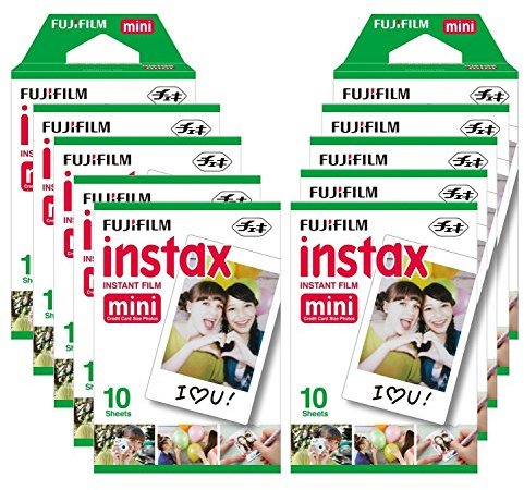 Fujifilm Instax Mini Brillo - Pack de 100 películas fotográficas instantáneas (10 x 10 hojas), color blanco