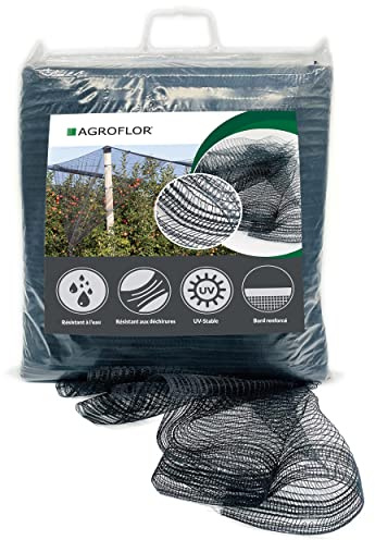AGROFLOR® Hagelschutznetz, 3 x 6 m, schwarz - Robustes Netz für den Schutz von Obst, Gemüse, Pflanzen und Fahrzeugen. Befestigungclips inklusive.