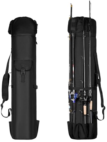 Wowelife Fishing Rod Bag, Pole Bag Reel Organizer Rod Case Storage for Gear, Tackle, Travel - Gifts for Men, Family (Black)