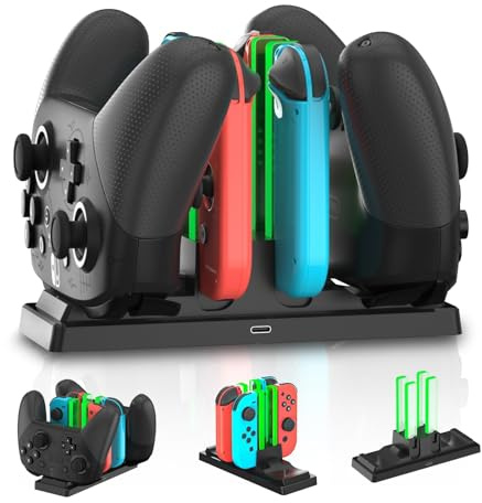 6 in 1 Dock Charger for Switch Controllers, Charging Station for Switch Joy-Con Controllers and Pro Controllers