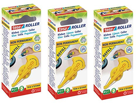 tesa Nachfüllpackung für Kleberoller Nicht-permanent 8,4 mm x 14 m eco Logo und recycelte Verpackung (Nachfüllpackung, 3er Pack)