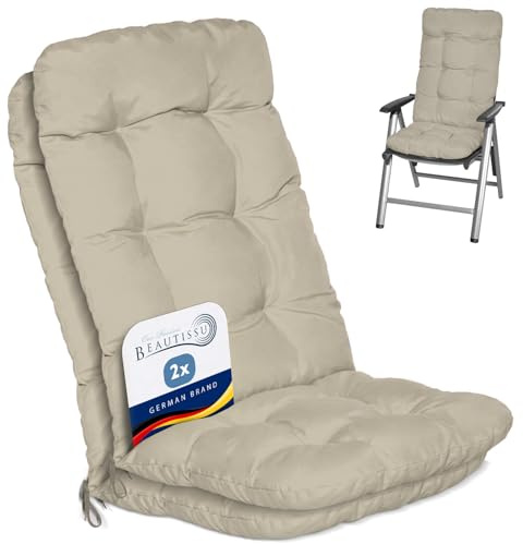 Beautissu Set of 2 Highback Garden Chair Cushions with Backs for Recliner