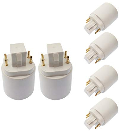 E-Simpo [Need Bypass Ballast] GX24Q-3 to E26/E27 CFL Bulb Socket Adapter 6pcs 4-Pin GX24Q G24Q to Standard Medium Bulb Holder Base Converter