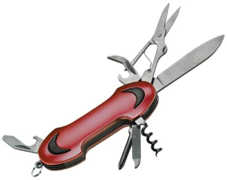 PROMO-SHOP - Navaja Multiusos de Bolsillo 8-en-1 Rojo, Cuchillo Multiusos, Herramienta Multiuso, Multiherramienta con Embalaje Individual