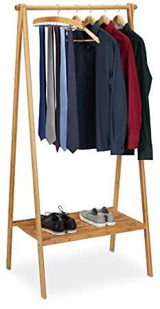 Relaxdays Kleiderständer Bambus, klappbarer Garderobenständer m. Ablage, platzsparend, Flur, HBT 170 x 83 x 56 cm, natur | klappbarer Garderobenständer m. Ablage, platzsparend, Flur, HBT 170 x 83 x 56 cm