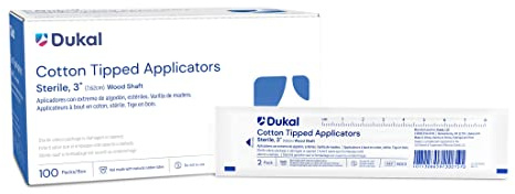 Dukal Cotton Tipped Applicators 3. Pack of 200 Swabsticks Wood Shaft. 100% Cotton Tip, Sterile Swabsticks for Medical Applications. Single use Wood Sticks with Single Tip, 9013