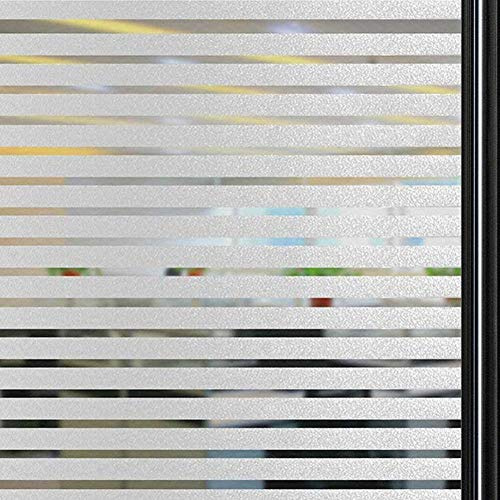 GEBIN Privacy Window Film, Static Cling Frosted Window Film, Opaque Glass Film No Glue Window Sticker UV Protection White Stripe for Office Living Room or Kitchen. (Style 2,0.9 * 3m)