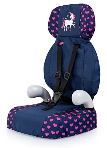 Bayer Design 67554AA Deluxe Puppenautositz, Puppensitz, Puppenzubehör, mit Gurt, blau, rosa, Einhorn, Klein