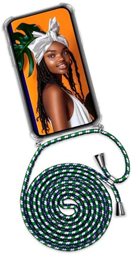 ONEFLOW Handykette für Samsung Galaxy A51 Hülle mit Band, Handyhülle mit Kette abnehmbar, Handyband zum Umhängen, Handy Umhängeband Lange Handykordel, Twist Case – Grün Weiß