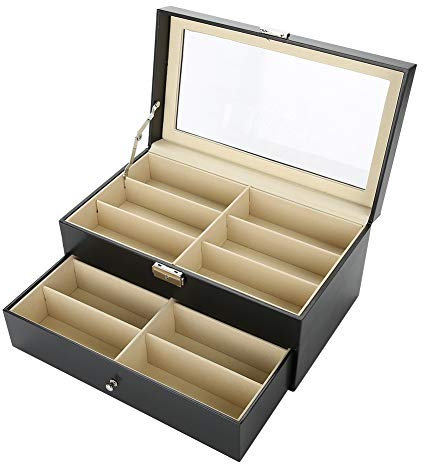 Brillenvitrine,transparente Abdeckung Multifunktionale Double Layer 12 Slots Brillen Sonnenbrillen Brillen Organizer Tragbare Aufbewahrungsbox Vitrine