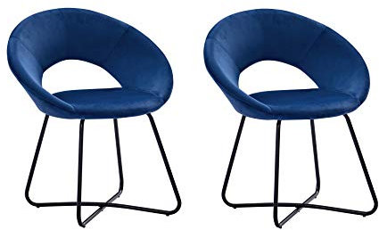 SAM 2er Set Esszimmerstuhl Lenny in Blau, Stoffbezug aus Samt, Schwarze Metallbeine, Design-Sessel, Polsterstuhl im skandinavischen Stil