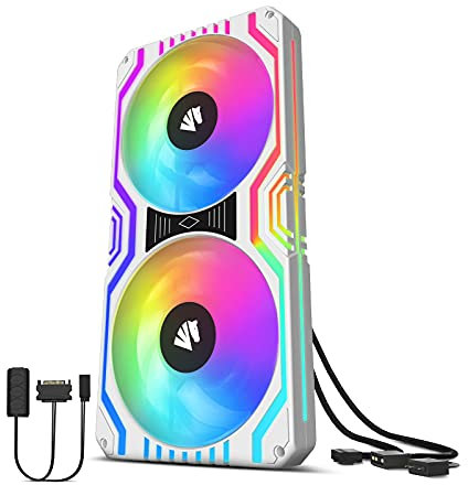 AsiaHorse Ventilateur de boîtier PC 2 in 1,Ventilateur PC ARGB 2 * 120mm avec 48 LED adressables,Ventilateur de boîtier CPU avec contrôle PWM,800-1800 RPM, Blanc