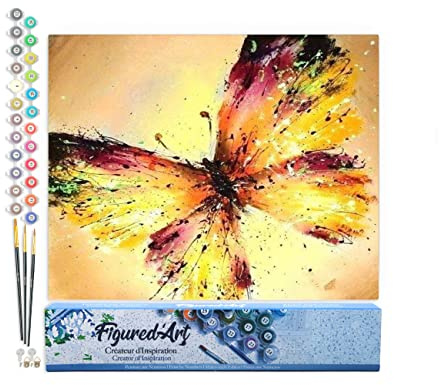 Figured'Art Pintar por Numeros Adultos Mariposa de colores brillantes - Manualidades pintura acrilica Kit Cuadro DIY completo - 40x50cm sin bastidor