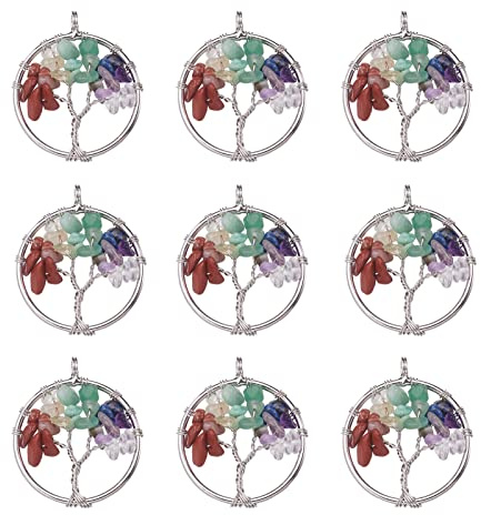 PandaHall Edelstein Chakra Kristall Baum des Lebens Charms Anhänger, Natürliche und synthetische Steine,