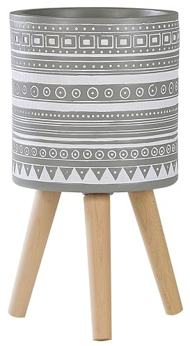 Beliani Cache-Pot Support Plantes avec 3 Pieds en Bois 25 cm de Diamètre Motif Ethnique Peint à la Main Idéal à la Fois pour Extérieur et Intérieur