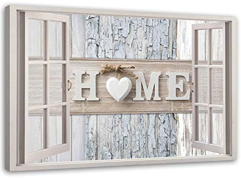 Feeby Quadro Tela Non Tessuta Hogar Shabby Chic 60x40 cm Qualita Fotografica Stampa D'Arte Camera Da Letto Illusione Della Finestra 3D beige