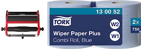Tork Papierhandtuchspender zur Wandmontage + Nachfüllpackung - W1 - Extra starkes Wischpapier (2x750 Blatt)