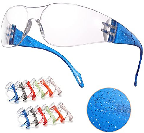 PTCOL Kinder-Schutzbrille, kratzfest, stoßfest, mit klaren Gläsern, farblich sortiert, funkelnder Farbrahmen, Brille für Labor, Sport, Schießen, Landschaftsbau, Kindergröße