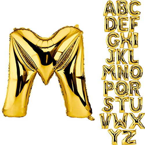 DekoRex Folienballon Gold 100cm Luftballon Geburtstag Hochzeit Deko (Buchstabe M)