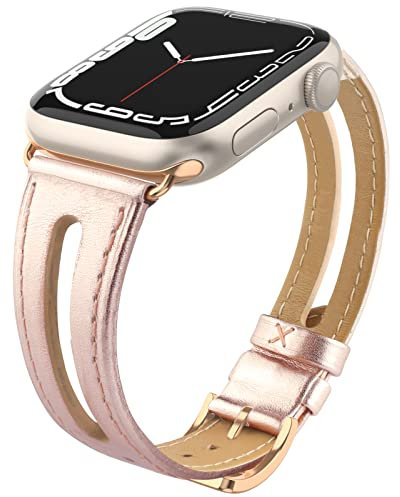 Tuocal Lederband Kompatibel mit Apple Watch Armband 42mm (Series 10) 41mm 40mm 38mm, Schlankes Weiches Echtleder Ersatzarmband für iWatch Series 10 9 8 7 6 5 4 3 2 1 SE Sport Edition Damen
