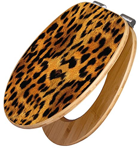 banjado Design WC Sitz Bambus Absenkautomatik 45,8x37,5cm / Toilettendeckel mit Absenkautomatik Holz/hochwertiger Bambus Klodeckel/WC-Sitz für gängigen Toiletten/Motiv Leopard