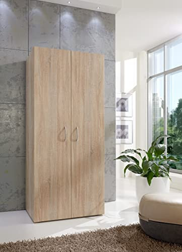 möbelando Mehrzweckschrank Multiraumkonzept in Eiche SAEGERAU-NACHBILDUNG mit 2 Türen und 5 Einlegeböden. Abmessungen (BxH) 80x185 cm