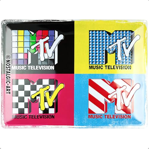 Nostalgic-Art Retro Blechschild, 30 x 40 cm, MTV – Logo Pop Art – Geschenk-Idee für Musik-Fans, Original Lizenzprodukt (OLP), aus Metall, Vintage Design, Blechschilder Sprüche
