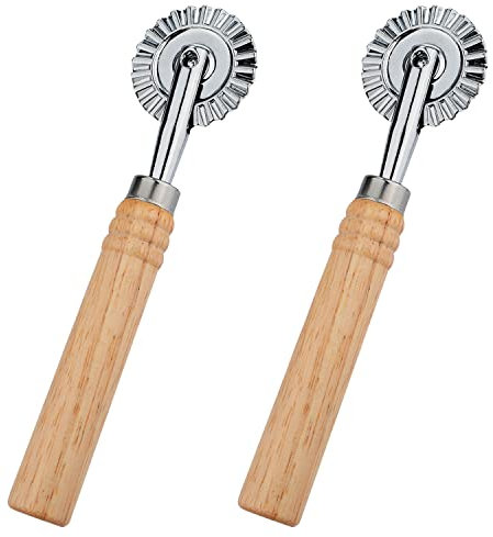2 Pezzi Rotella Taglia Ravioli, Rotella Ravioli con Manico Lungo in Legno Rotella Tagliapasta per Ravioli in Lega di Zinco per Cucina