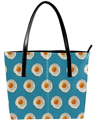 Schultertasche, leicht, lässig, Schultasche, Lehrertasche, Handtasche, Geldbörse, pochiertes Ei-Muster, blauer Hintergrund, Mehrfarbig