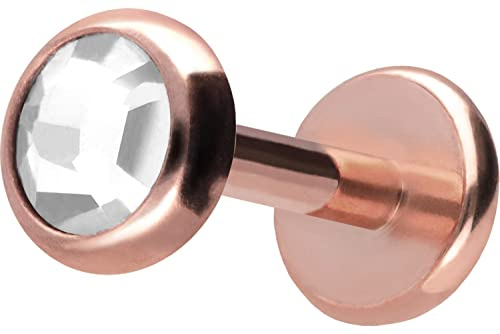 PIERCINGLINE Titan Labret mit Push Fit KRISTALLDISC Piercing Ohr Conch Tragus Lippe Nase Medusa Farb & Größenauswahl
