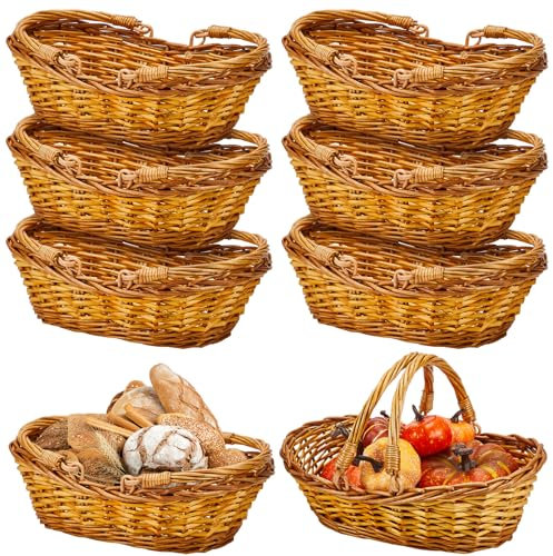 Sintuff Weidenkorb mit Griff, ovaler Picknickkorb, Blume, Obst, Eieraufbewahrung, Hochzeitsgeschenke, 6 Stück