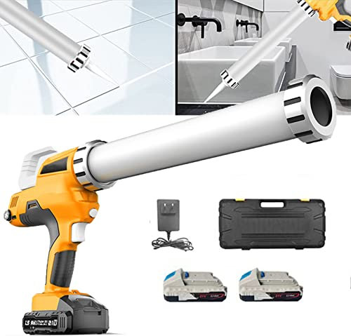 21V Automatic Cordless Caulking Gun with 2 Li-ion Battery - Electric Caulking Gun for Kitchen, Bathroom & Window - 600ml/20 oz Sealant Caulk Adhesive Gun - Includes Nozzles - Improved Efficiency