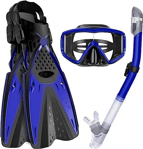 Taucherbrille Schnorchelmaske, Tauchen, Trockenschnorchel-Set, Verstellbar, Schwenken, Weitsicht, Tauchen, Tieftauchen, Schnorcheln Tauchmaske (Color : Blue, Size : 44.6 * 20 * 24cm)